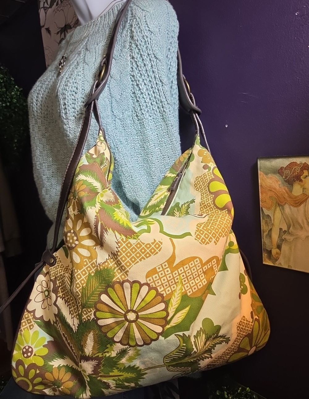 Big Green Floral Side Strap Slouchy Bag By Ashley Judd